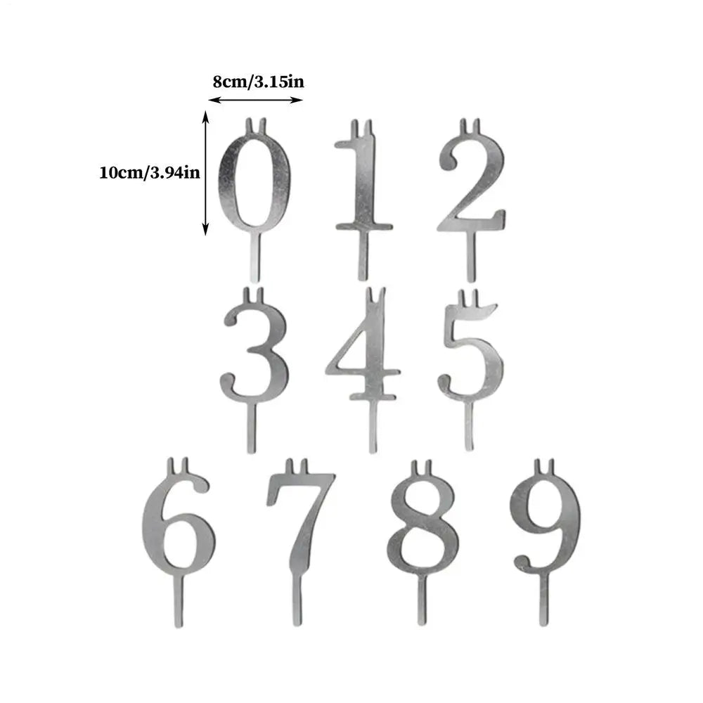 Number Candles 0–9 | Birthday Cake Topper Set (10 Pcs) Birthday Cake Candles PLUSH sliver