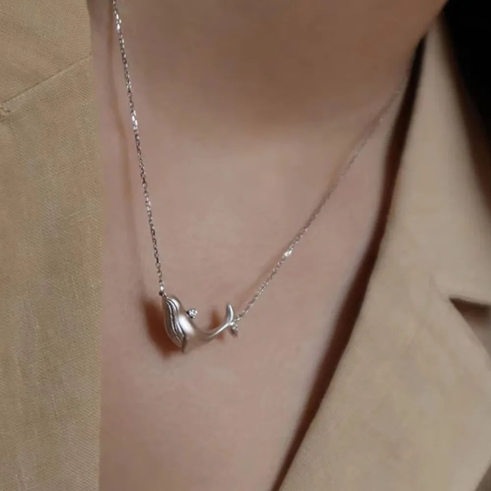 Whale Pendant Necklace | Silver Copper Zircon Clavicle Chain Pendant Necklace PLUSH