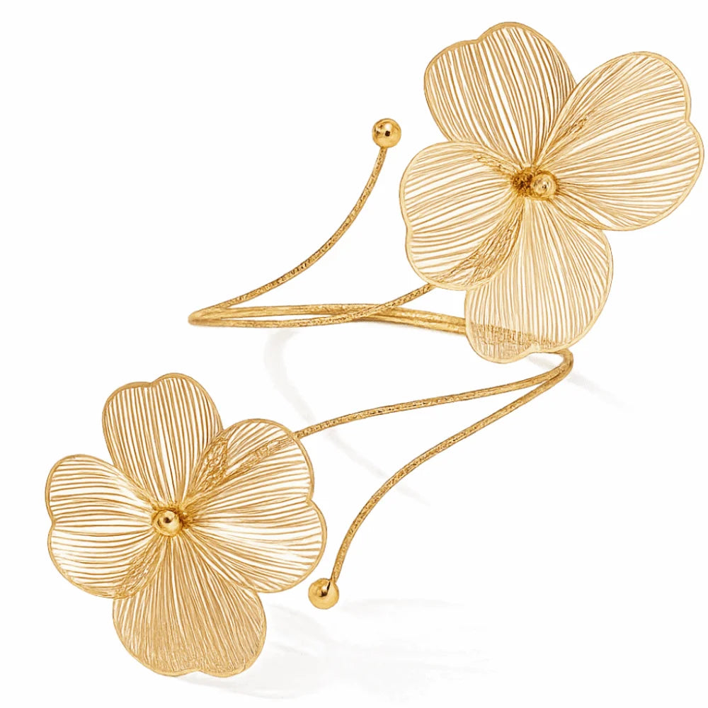 Vintage Hollowed Floral Gold Bangle – Open Arm Cuff Bracelet Floral Cuff Bracelet PLUSH Style C