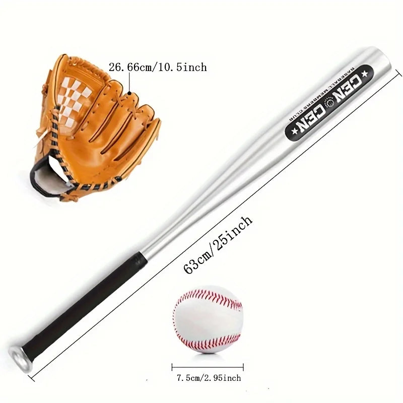 63.5cm Aluminum Baseball Bat, Glove & Ball Set for Beginners Baseball Starter Kit PLUSH