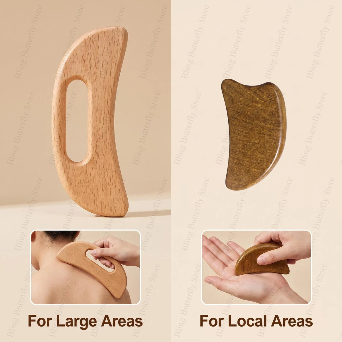 Wooden Gua Sha Body Massage Board Set – 2pcs Scraping Tool Body Massage Board PLUSH