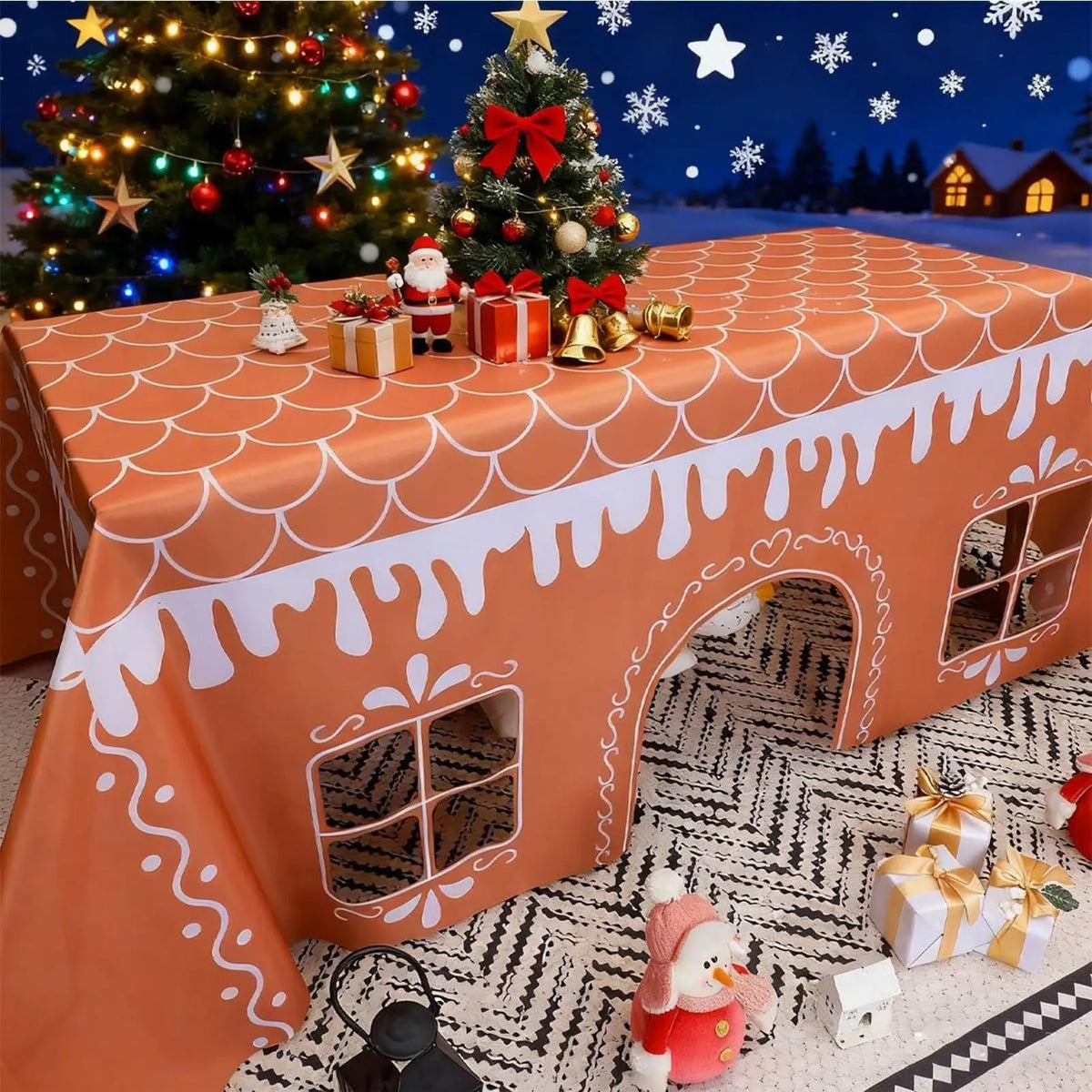 Christmas Gingerbread House Tablecloth | Festive Holiday Table Cover Holiday Tablecloth PLUSH