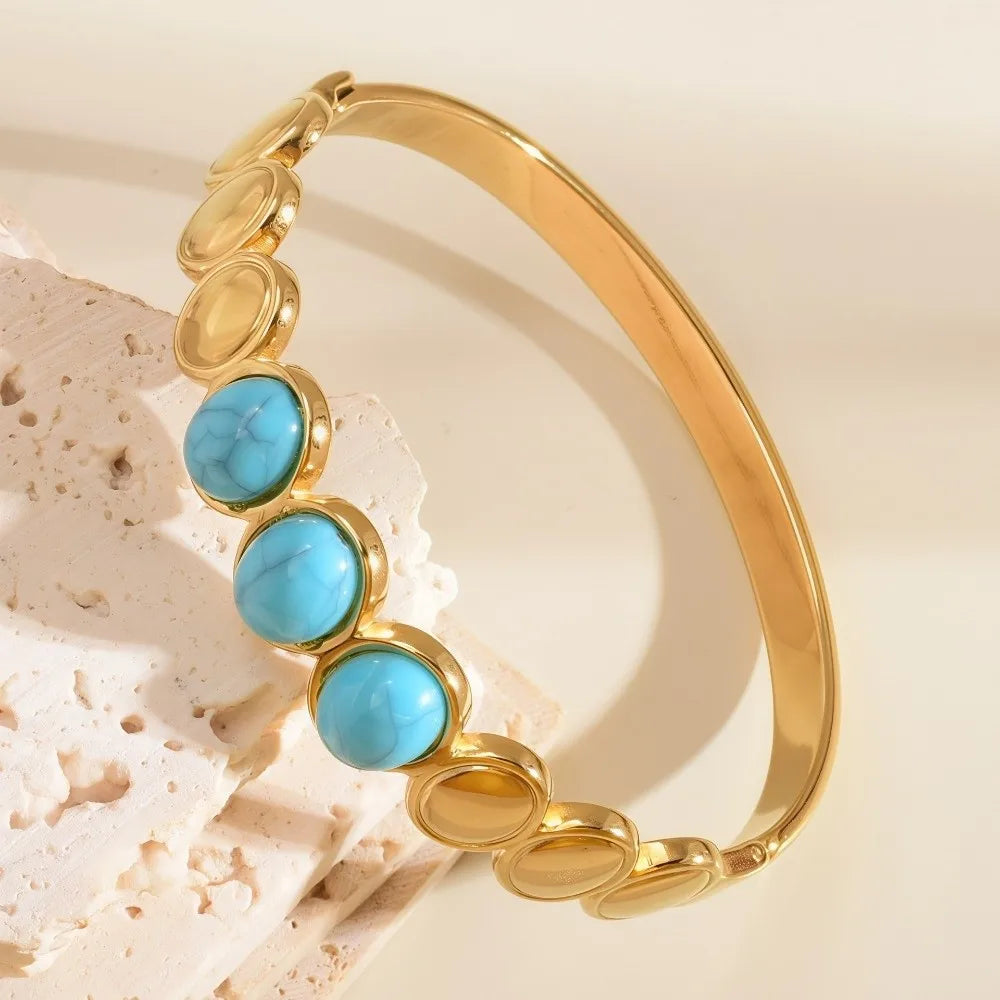 Cat's Eye Stone Alloy Bangle – Vintage Stackable Women's Bracelet Fashion Bangle Bracelet PLUSH Blue