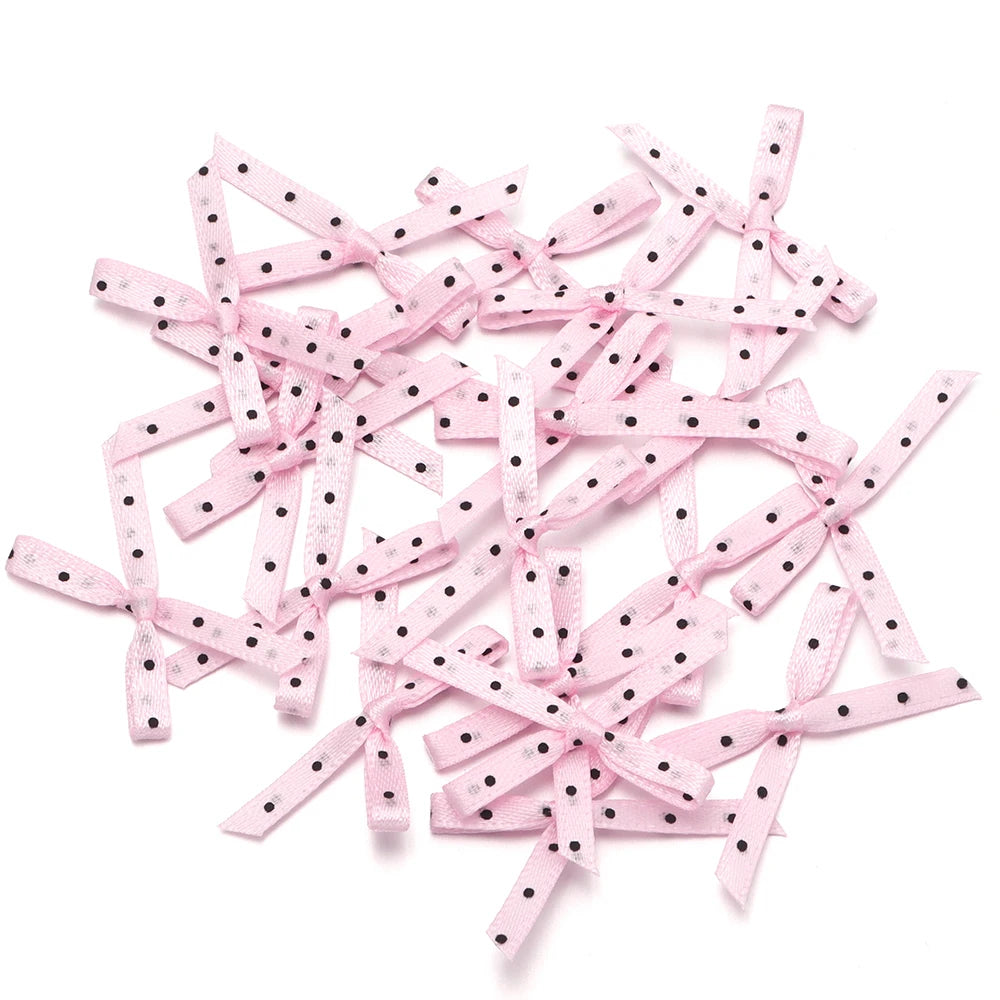 50pcs Polka Dot Ribbon Bows – Polyester DIY Craft Bowknots Ribbon Bows PLUSH light pink