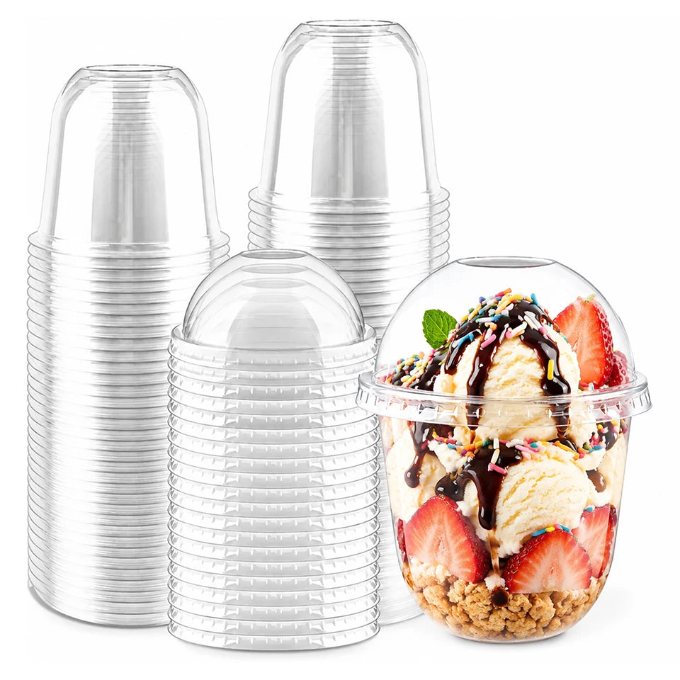 50pcs Disposable Plastic Dessert Cups with Lids – 8/12/16 oz Disposable Dessert Cups PLUSH