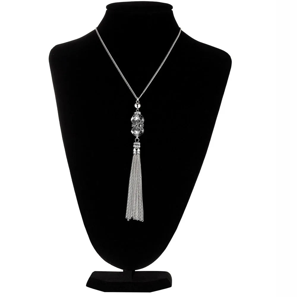Silver-Tone Long Pendant Sweater Chain Necklace for Women Pendant Necklace PLUSH