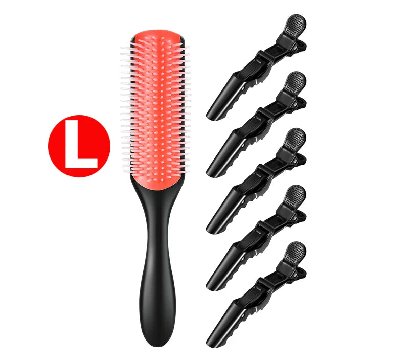 Wide Teeth Paddle Detangling Brush & 6 Hair Clips Set Hair Brush Set PLUSH L