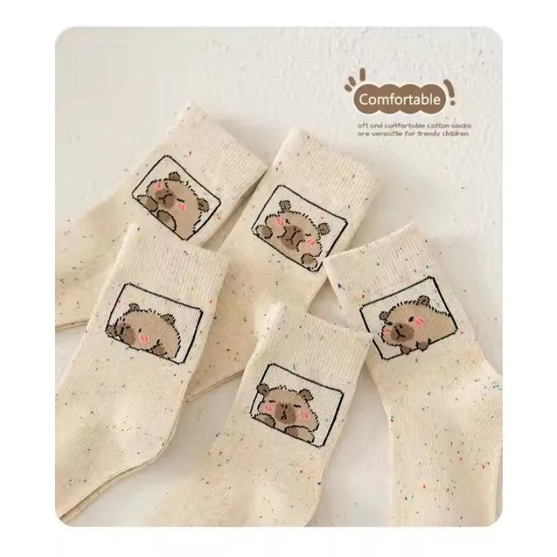 Kids Capybara Bear Cotton Crew Socks – 5 to 50 Pairs Unisex Kids Cartoon Socks PLUSH