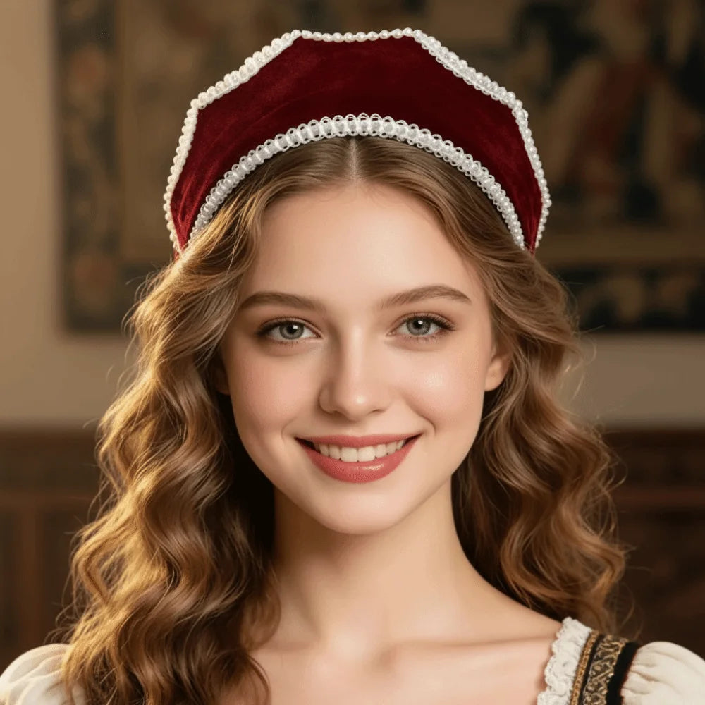 Velvet Crown Headband Faux Pearl Baroque Hair Hoop for Women Crown Hair Headband PLUSH