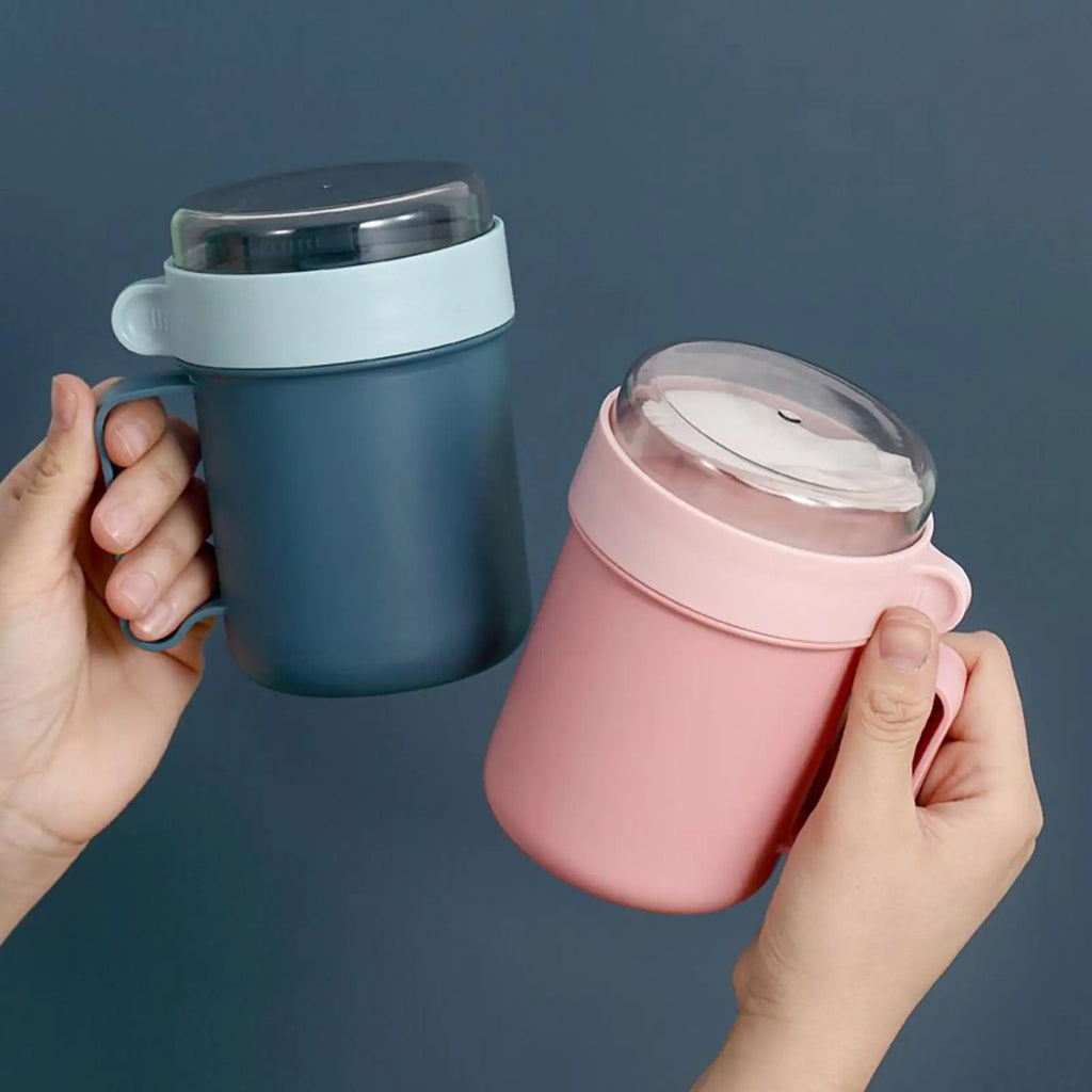 500ml Portable Breakfast Cup with Lid & Foldable Spoon Portable Food Container PLUSH