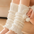 Warm Thick Stacked Leg Warmers – Cute Plush Ball & Deer Set Leg Warmer Set PLUSH White One Size