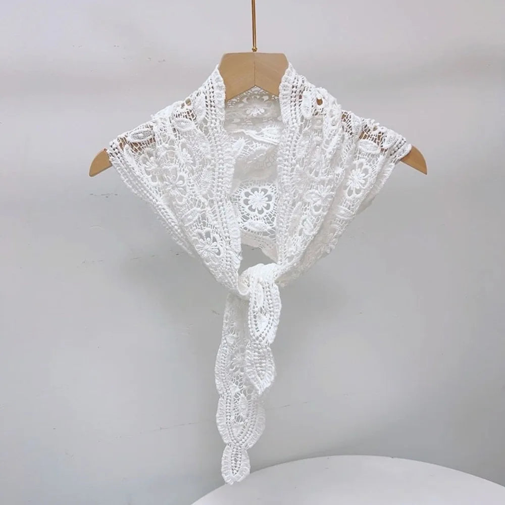 Women's Knit Crochet Lace Shawl Scarf – Hollow Floral Cape Knit Crochet Shawl PLUSH White