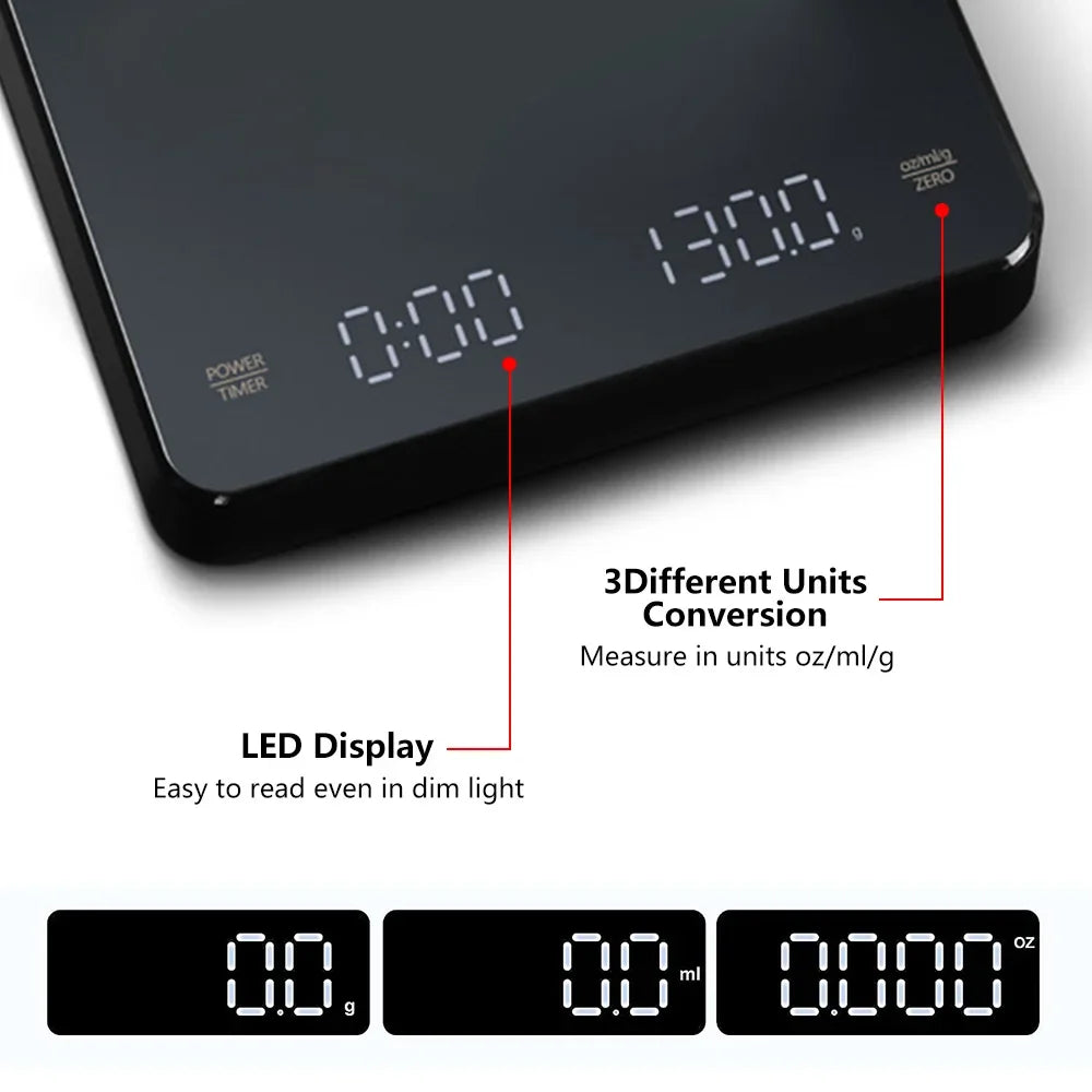 USB Rechargeable Digital Coffee Scale with Timer | 0.1g LED Digital Coffee Scale PLUSH