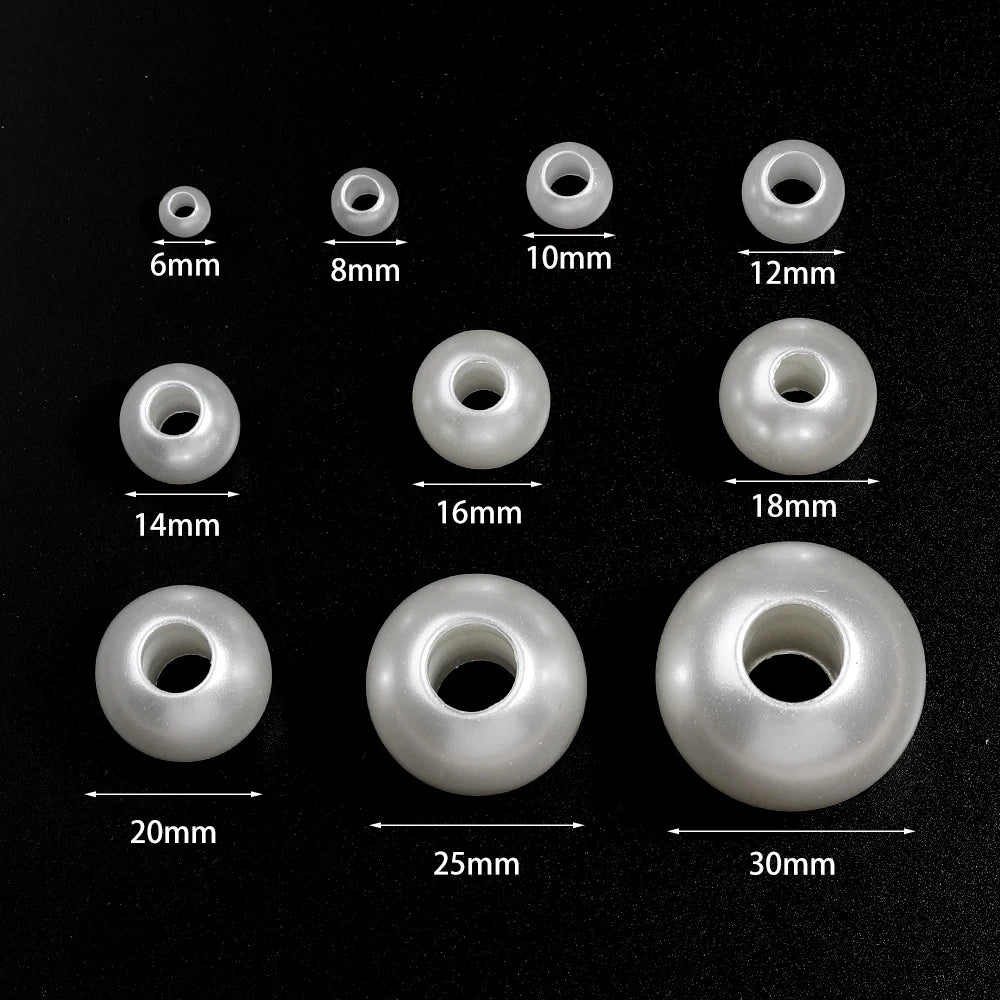 Vintage ABS Imitation Pearl Big Hole Spacer Beads – DIY Jewelry Pearl Spacer Beads PLUSH 10mm hole 5mmx100pcs