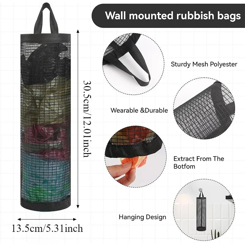 Wall Mounted Mesh Grocery Bag Dispenser – Kitchen Organizer Bag Storage Organizer PLUSH