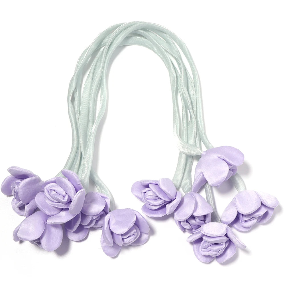 5pcs Satin Ribbon Rose Flower Strings – DIY Hair & Craft Decor Ribbon Flower Trim PLUSH purple