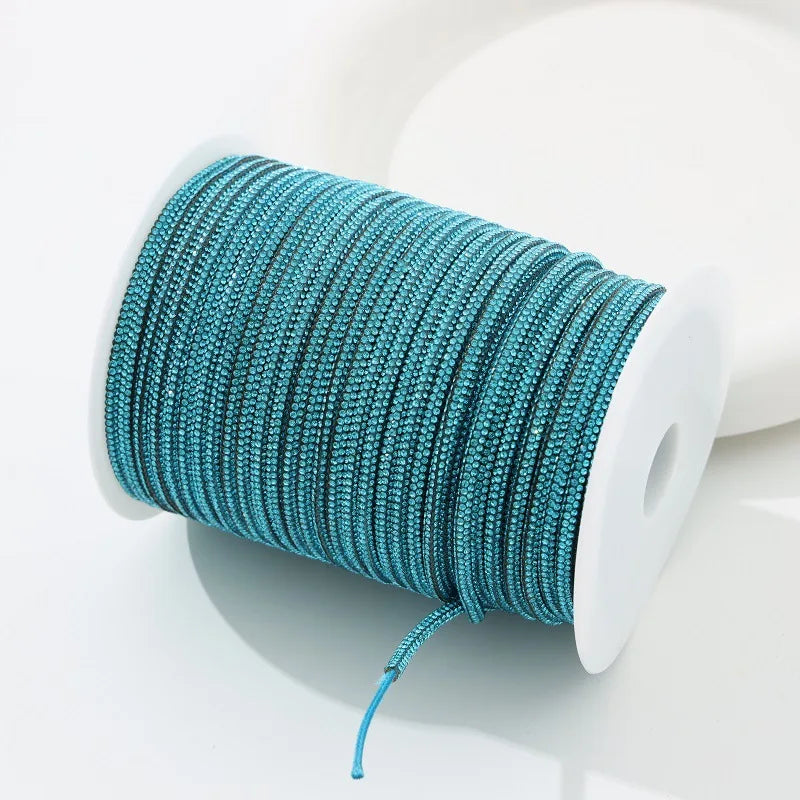 50 Yards 4mm Glass Rhinestone Rope Crystal Cord Trim – DIY Rhinestone Cord Trim PLUSH lake blue 4mm 50yards