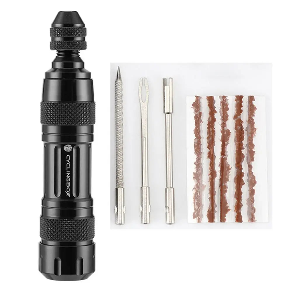 Tubeless Bike Tire Repair Tool Set – Aluminum Alloy Kit Bike Repair Tool Set PLUSH Black