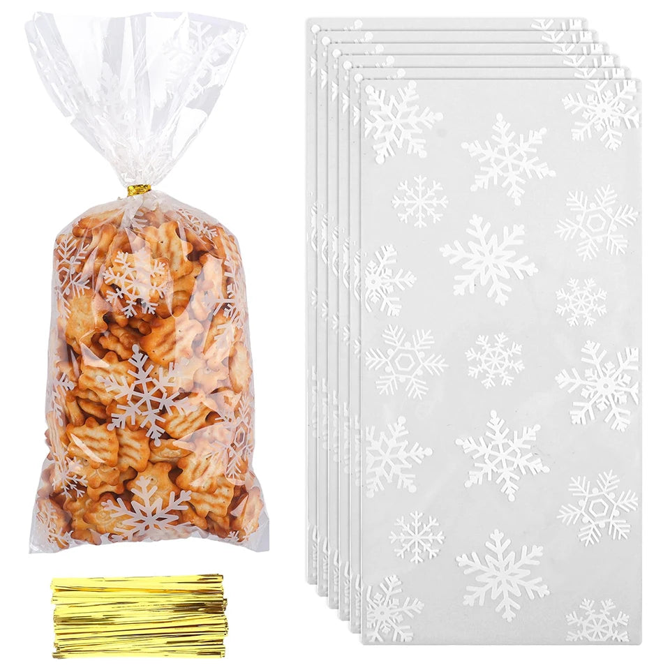 50/100PCS Christmas Snowflake Transparent Candy & Gift Bags Holiday Gift Bags PLUSH