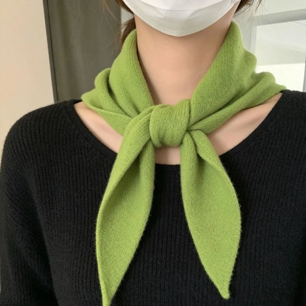 Women's Knitted Triangle Scarf False Collar Warm Shawl Knitted Scarf Shawl PLUSH Green
