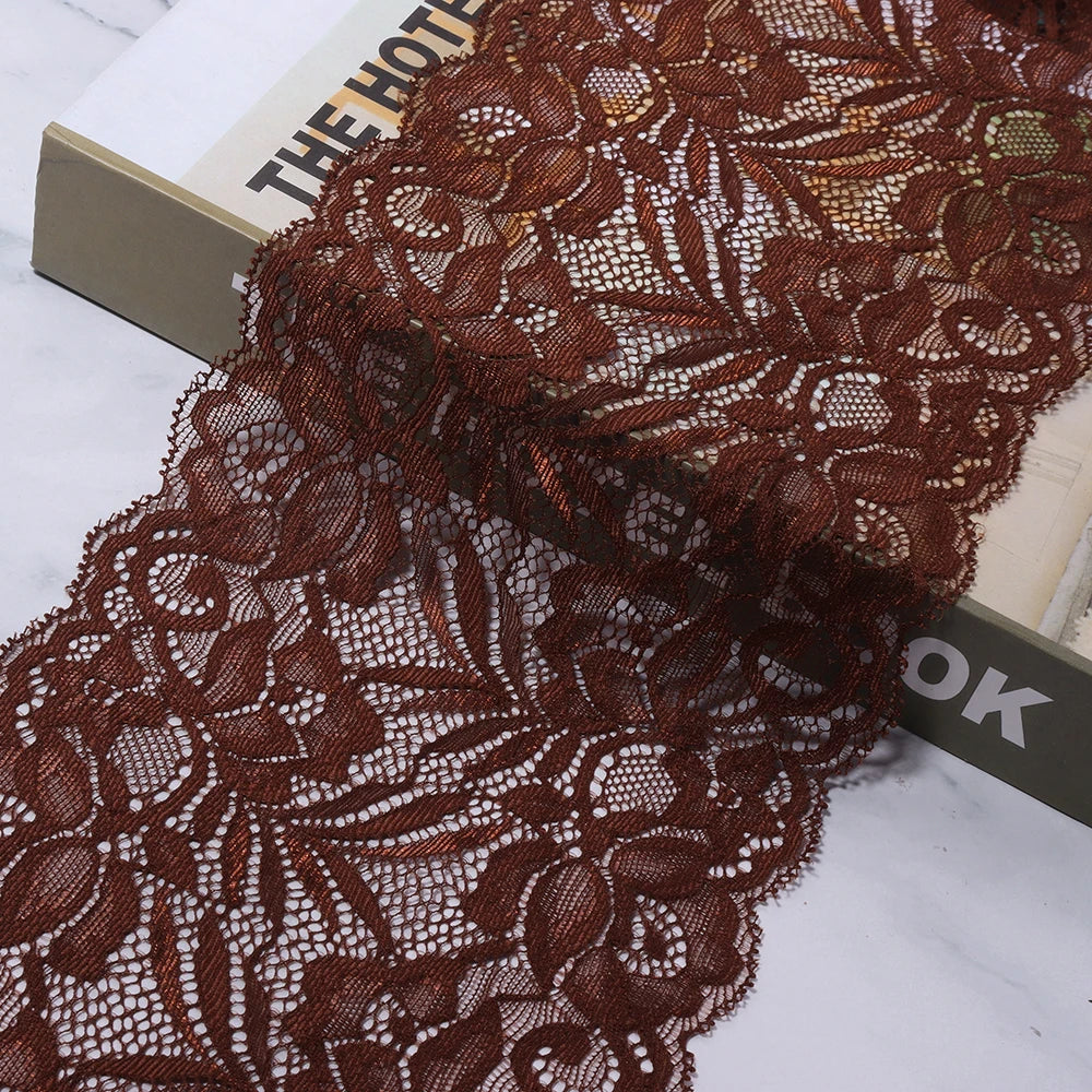 1.5 Yards 15cm Elastic Floral Lace Trim for DIY Sewing Lace Sewing Trim PLUSH deep brown 15cm