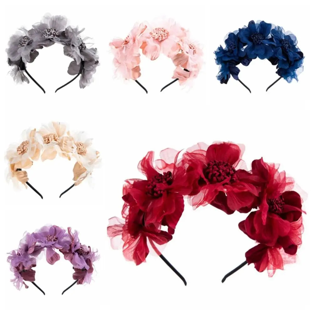 Mesh Curled Flower Bridal Headpiece – Wedding Hair Garland Bridal Hair Garland PLUSH