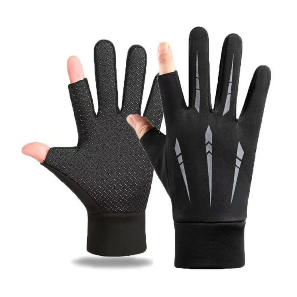 Winter Cycling Gloves – Waterproof Thermal Full Finger Cycling Gloves PLUSH Grey Two Finger