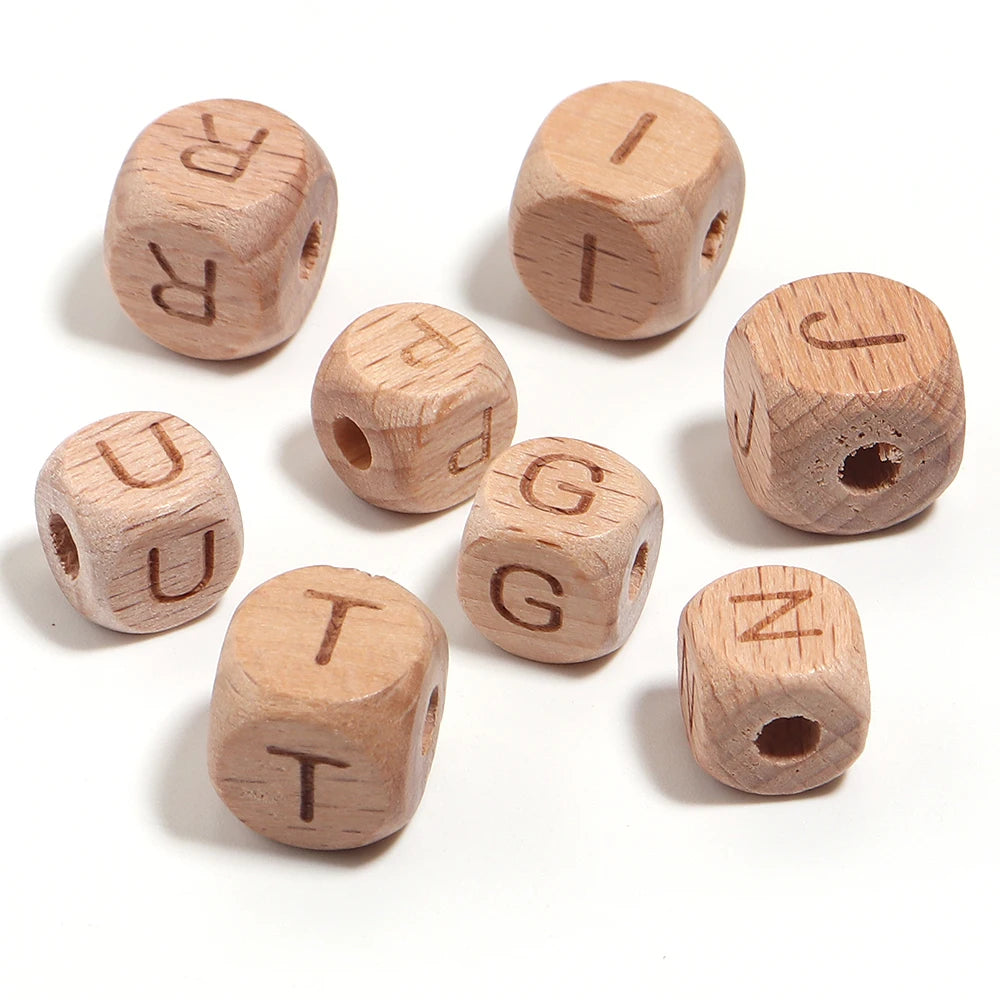 26pcs Wooden Alphabet Cube Beads 10/12mm – DIY Jewelry Making Alphabet Craft Beads PLUSH