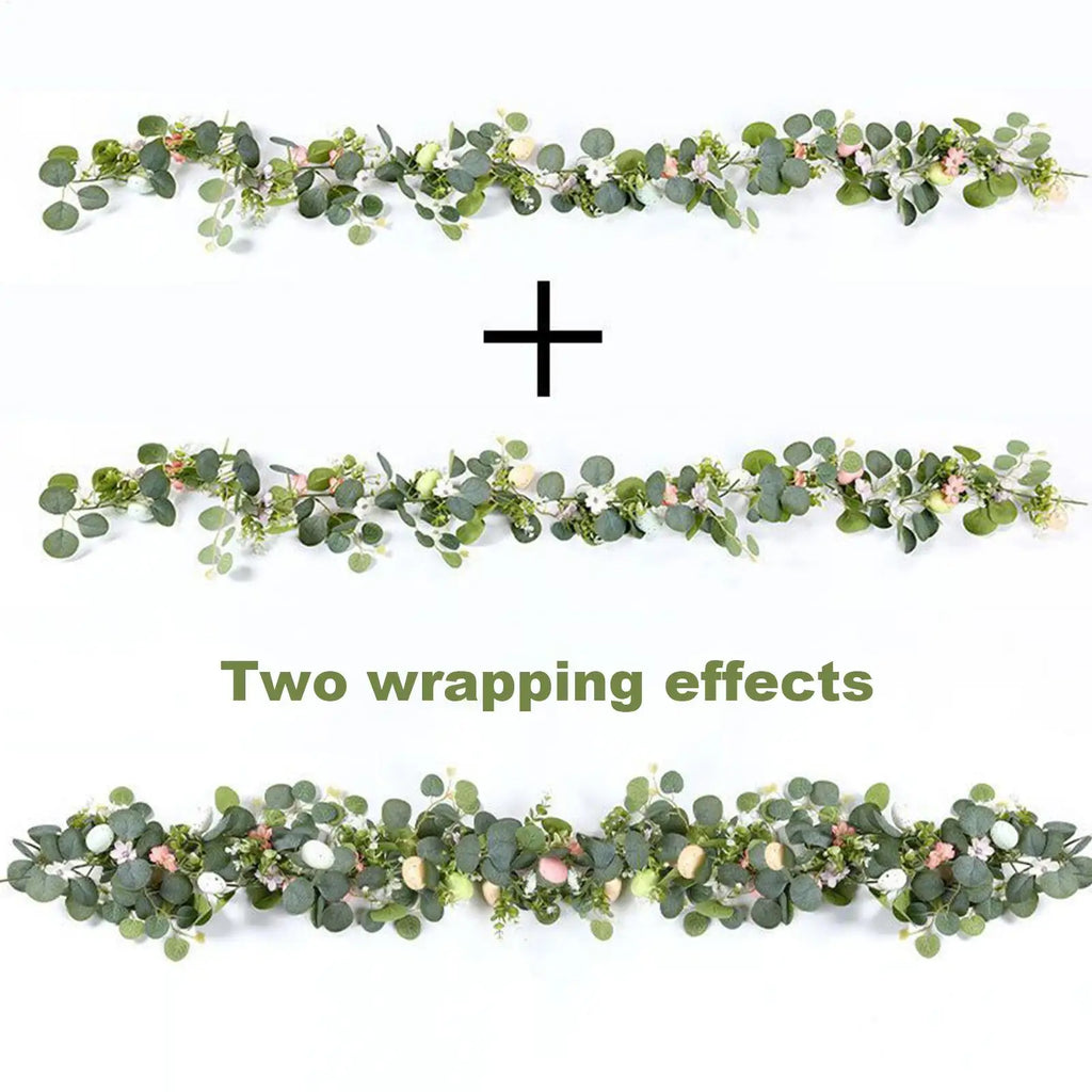 2-Pack Artificial Easter Egg Garland Wreaths | Spring Vine Decor Easter Garland Wreath PLUSH