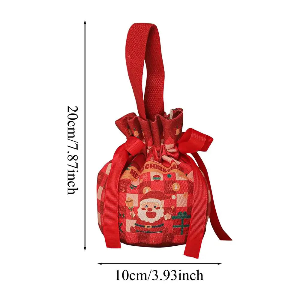 Christmas Drawstring Candy Bags | Cotton Holiday Gift Pouches Holiday Gift Bags PLUSH Red plaid old man 1PC