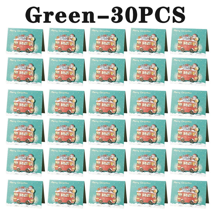 Santa Folding Christmas Greeting Cards – Xmas & New Year Wishes Christmas Greeting Cards PLUSH Green-30PCS