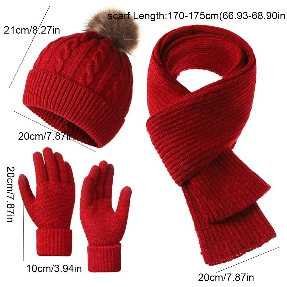 3-Piece Knit Scarf Hat & Touchscreen Gloves Winter Set Winter Accessories Set PLUSH