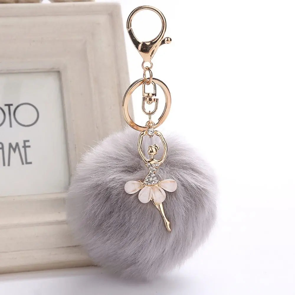 Ballet Angel Girl Fur Ball Keychain – Trendy Pom-Pom Keyring Fashion Keychain PLUSH