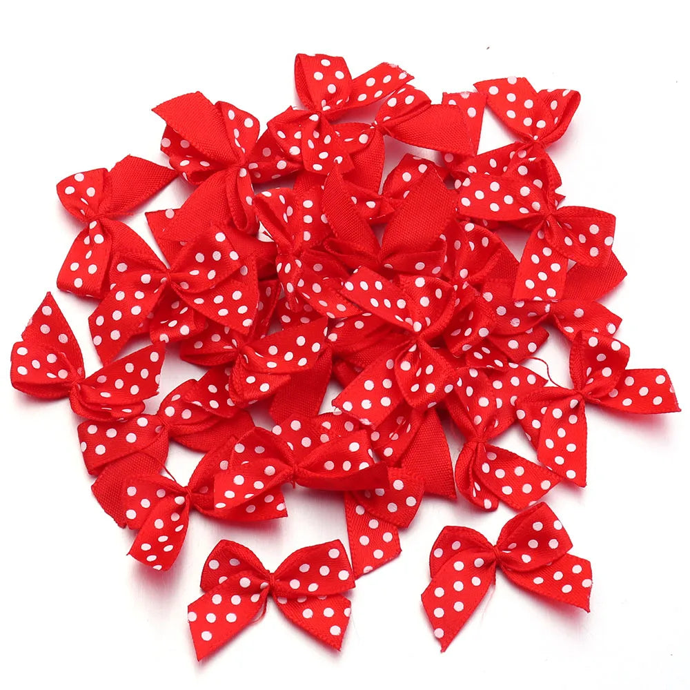 30pcs Mini Polka Dot Ribbon Bows 2.5cm – DIY Craft Decor Ribbon Bows PLUSH Red 2.5X2.5cm
