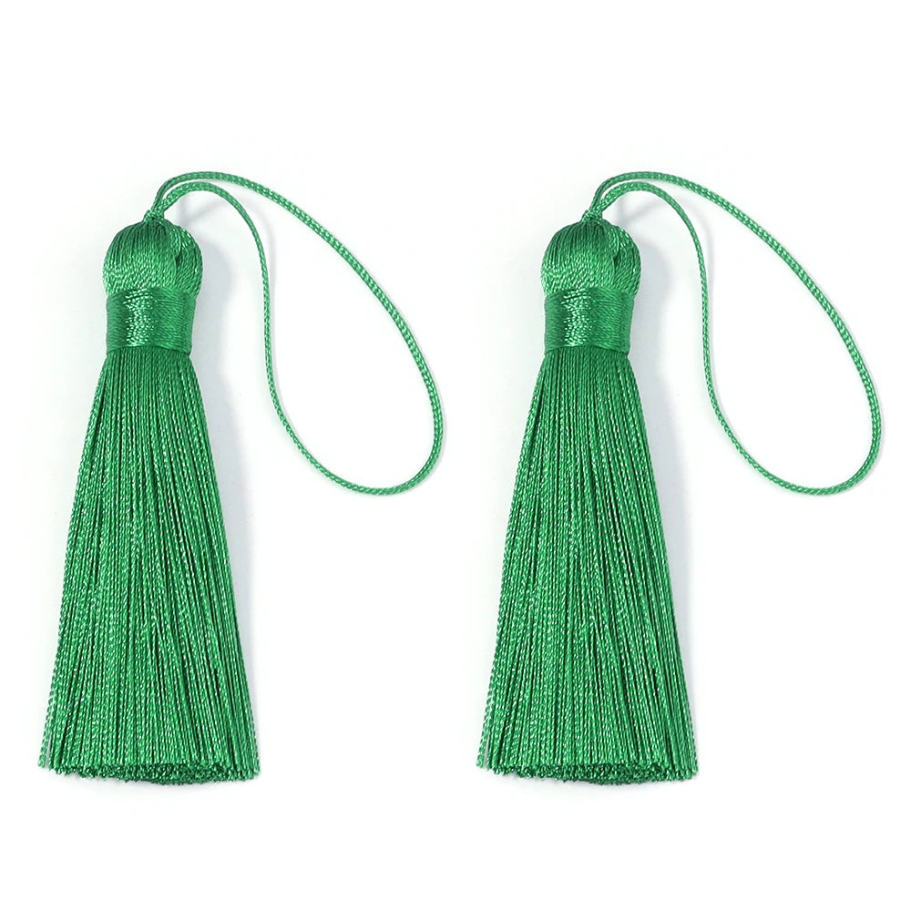 6pcs Colorful Silky Tassel Pendants – DIY Jewelry & Home Decor Tassel Fringe Pendant PLUSH green