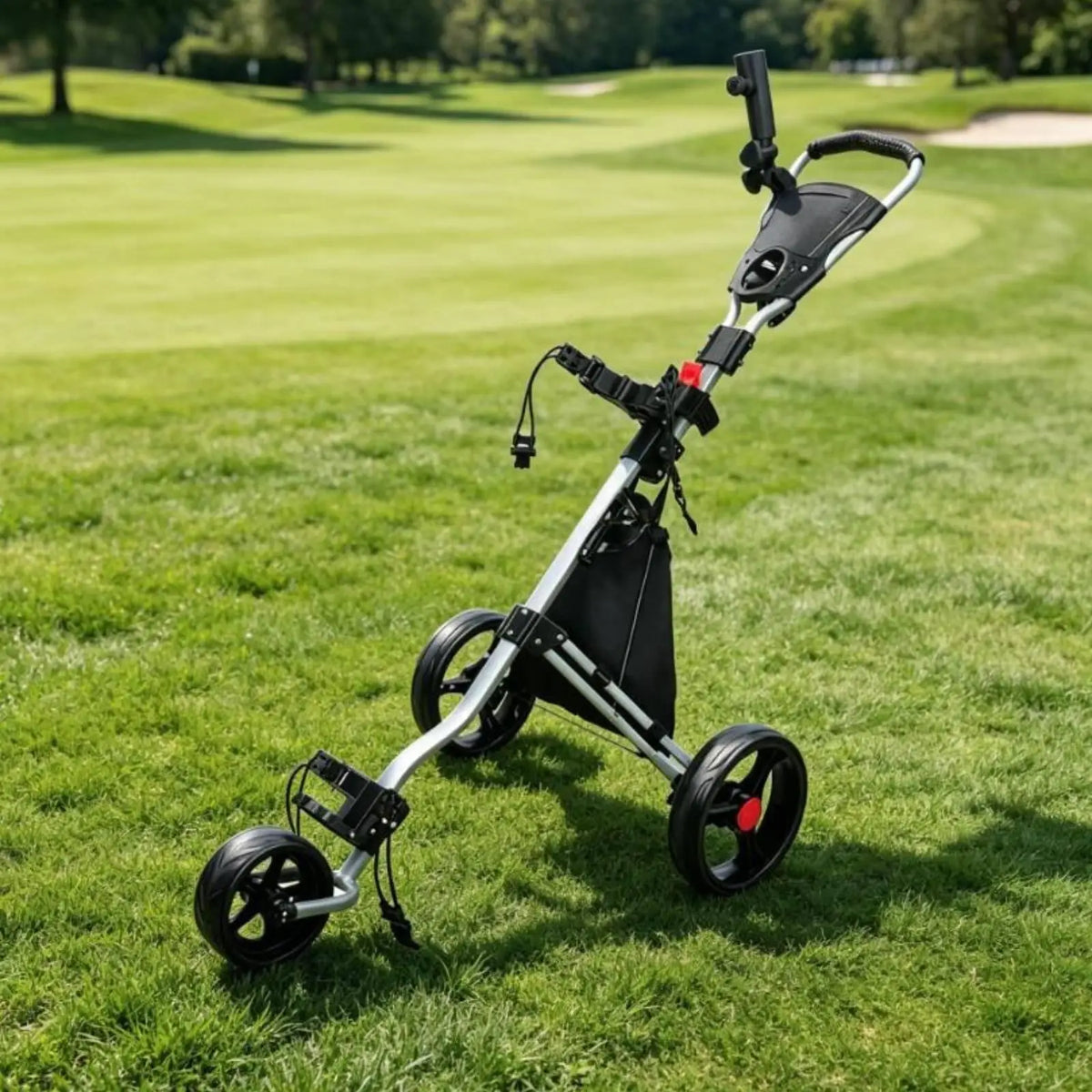 Lightweight Foldable 3-Wheel Golf Push Cart & Trolley Golf Push Cart PLUSH BlackblueWheel