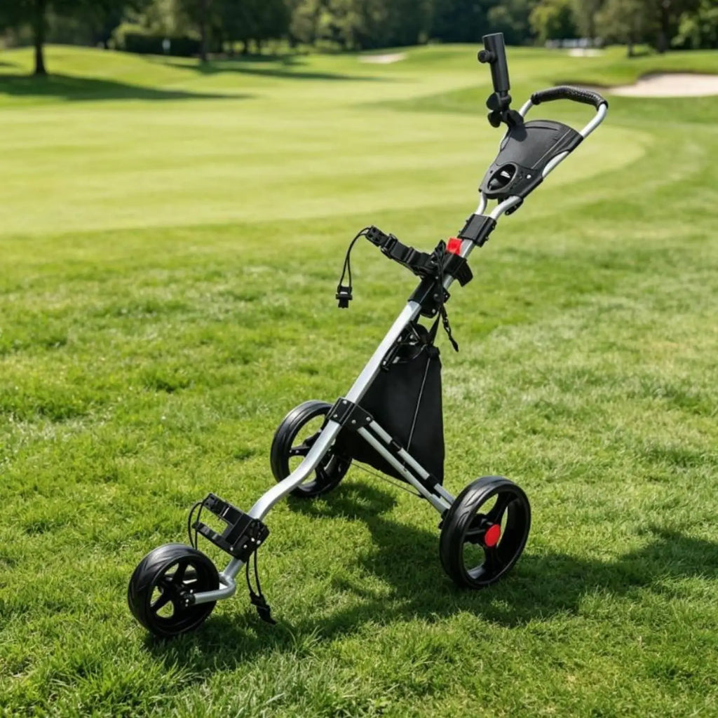 Lightweight Foldable 3-Wheel Golf Push Cart & Bag Holder Golf Push Cart PLUSH BlackblueWheel