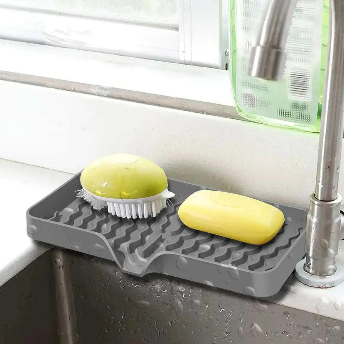 Silicone Sink Mat – Self-Draining Soap Dish & Sponge Holder Silicone Sink Mat PLUSH