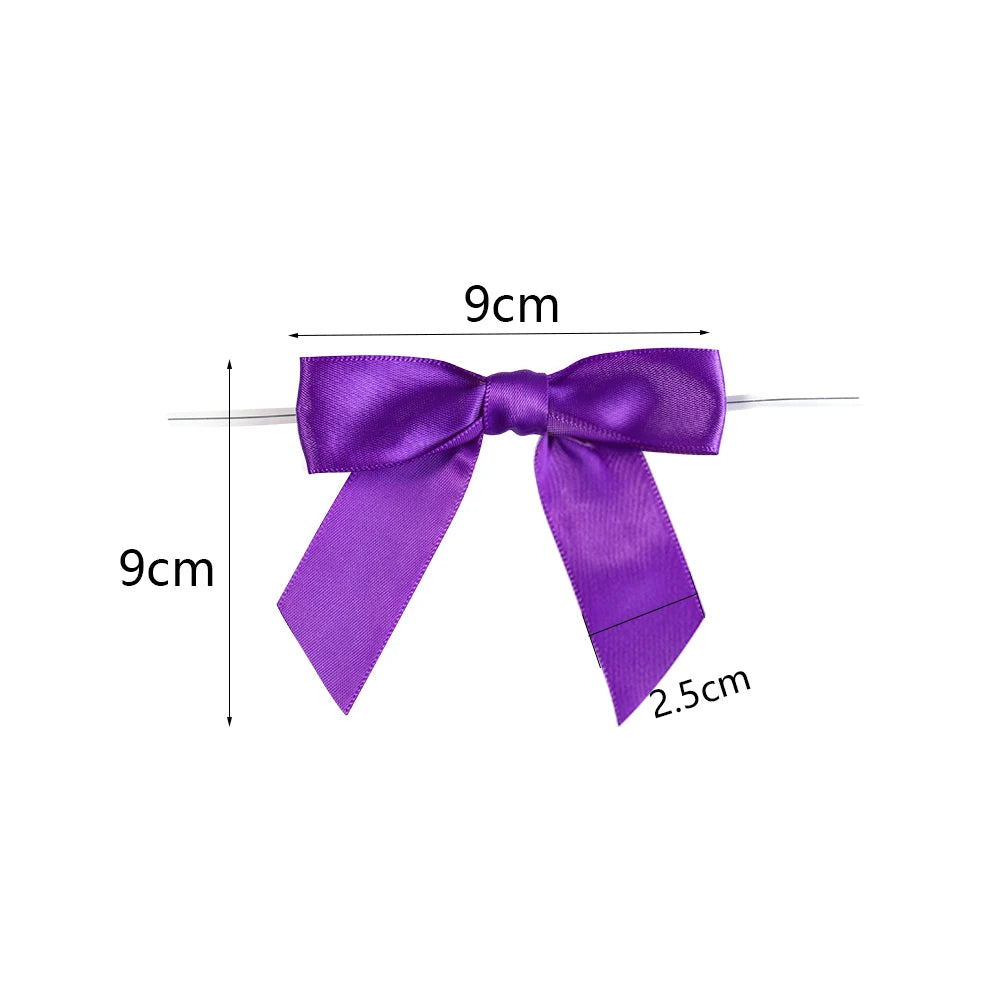 10pcs Satin Ribbon Twist Tie Bows 9x9cm – Gift & Candy Wrap Ribbon Twist Tie Bows PLUSH