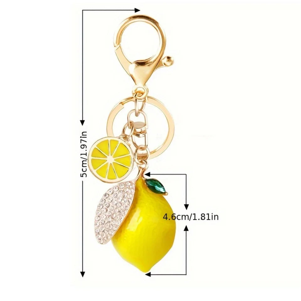 Rhinestone Lemon Keychain – Alloy Fruit Key Ring & Bag Charm Fashion Keychain PLUSH