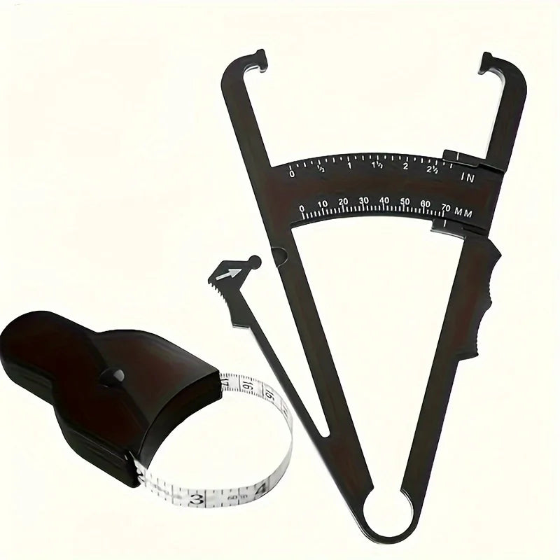 Body Fat Caliper & Waist Tape Measure Set – Fitness Tool Fitness Measuring Set PLUSH black