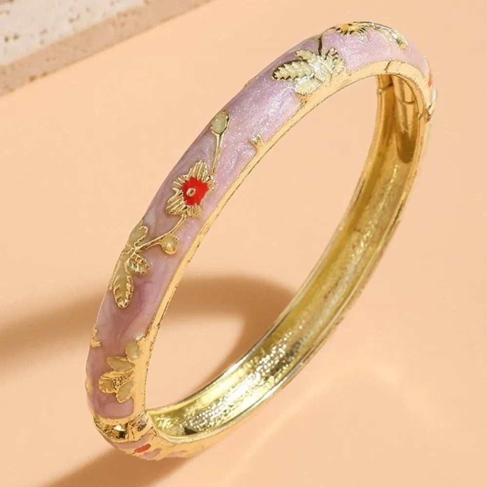 Flower Enamel Cloisonné Bangle – Vintage Filigree Bracelet Enamel Bangle PLUSH