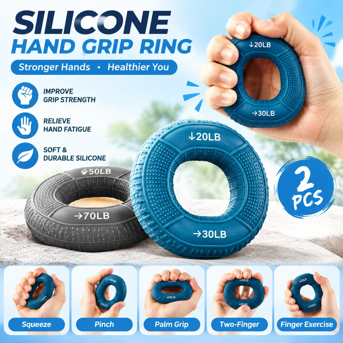 Silicone Finger Grip Ring – Dual Resistance Hand Strengthener Grip Strength Trainer PLUSH