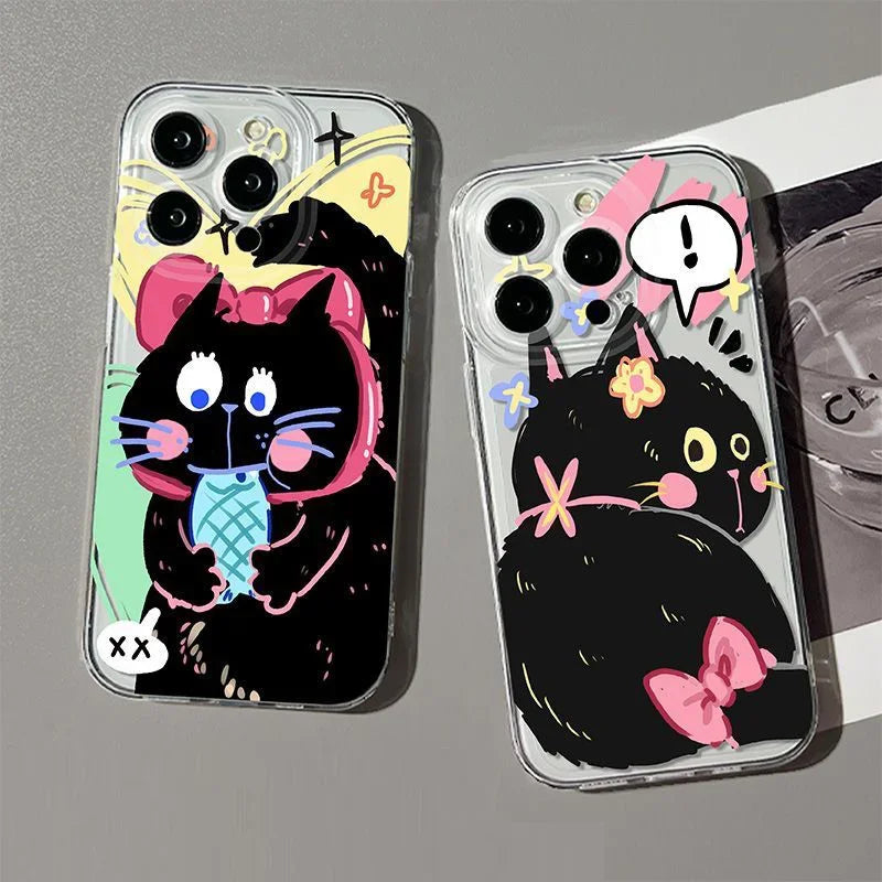 Funny Black Cat Clear iPhone Case – Cute Cartoon Cover Clear Phone Case PLUSH