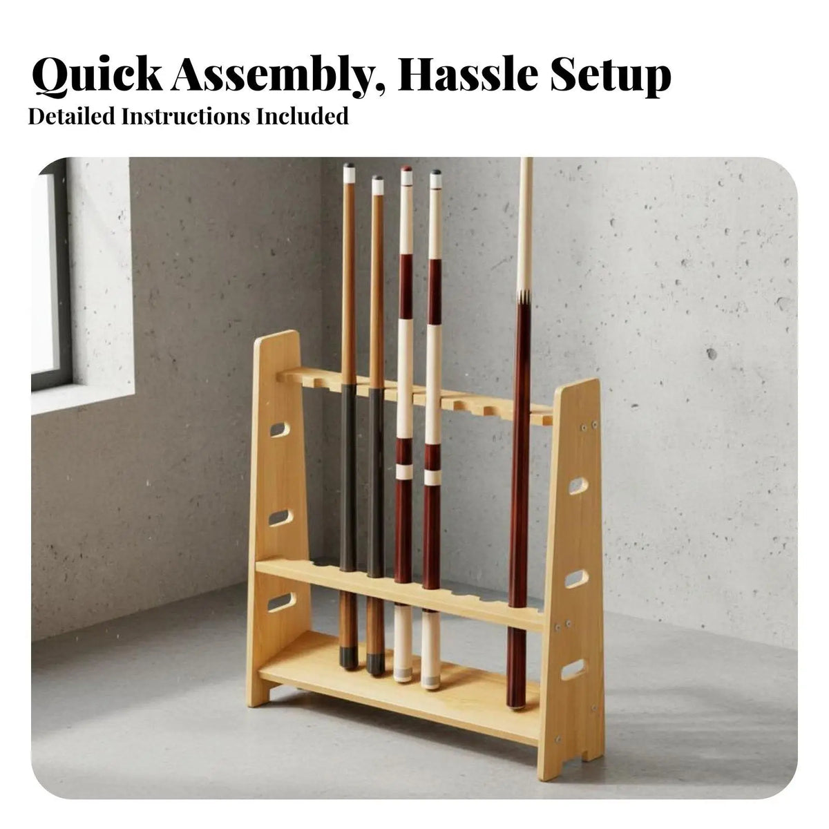 Wooden Billiard Cue Rack Floor Stand – 8, 10 & 20 Slot Billiard Cue Rack PLUSH