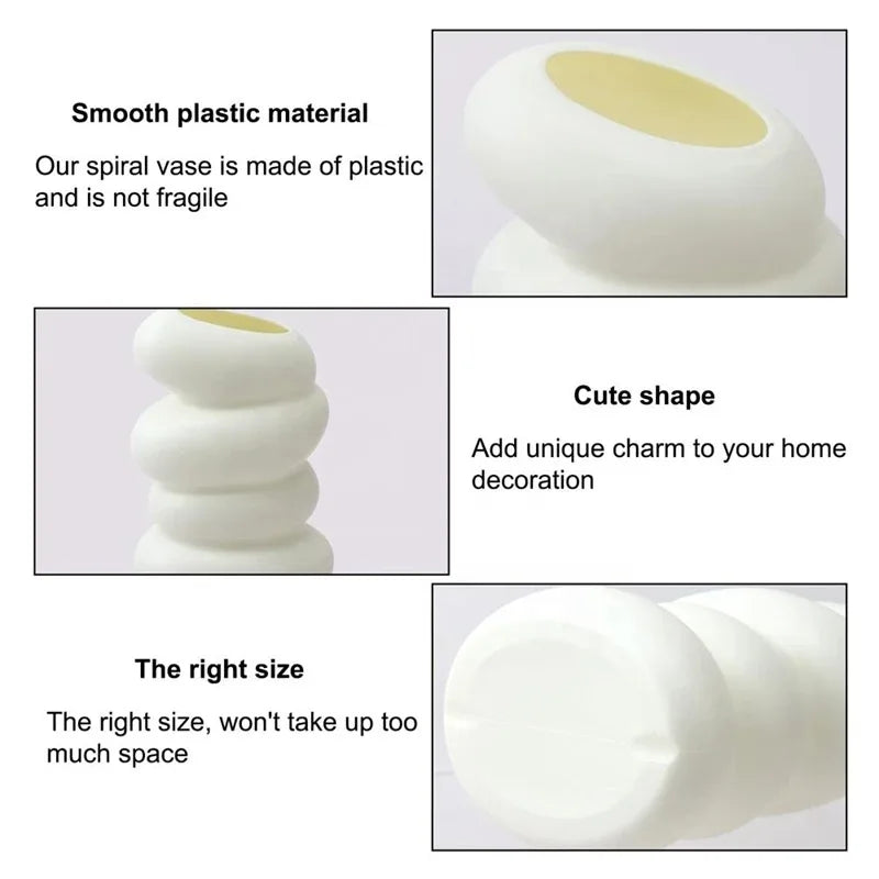 Nordic Spiral White Plastic Vase – Home Flower Decor Decorative Vase PLUSH