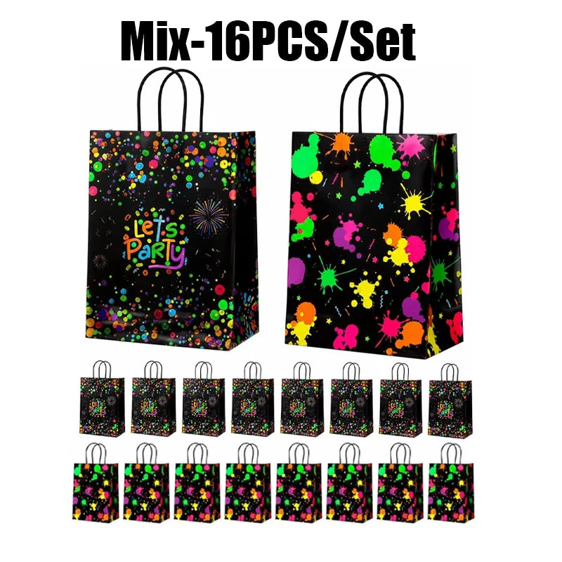 Neon Glow Party Gift Bags with Handles – Glow-in-the-Dark Tote Party Favor Bags PLUSH 16PCS for Set 15x8x21cm 3Sets
