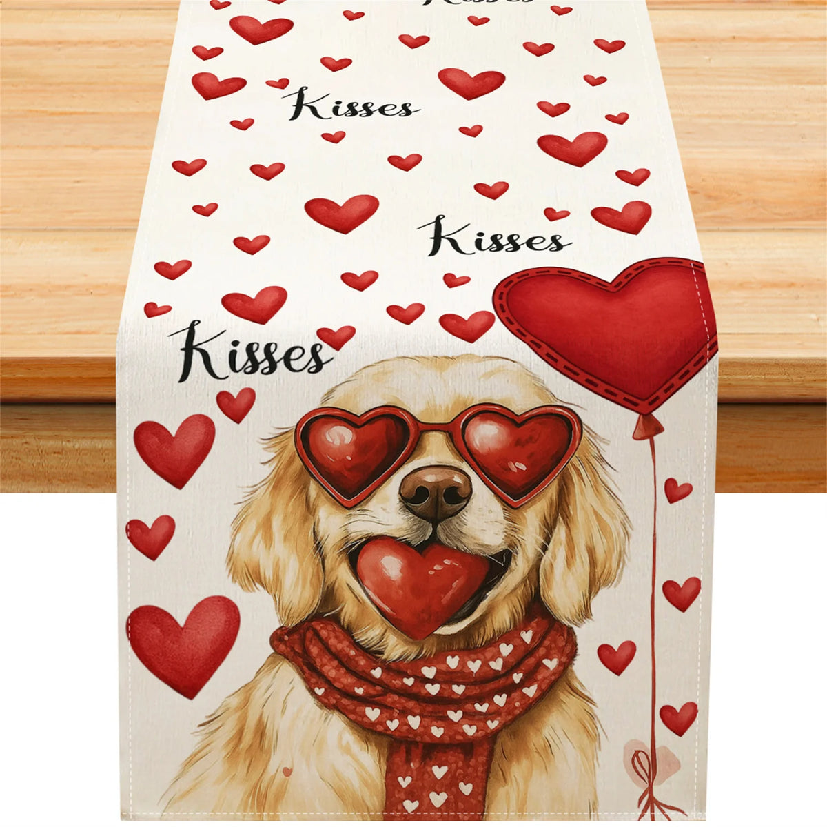 Valentine's Day Table Runner – Kiss & Puppy Heart | 3 Sizes Holiday Table Runner PLUSH A 33X183Cm
