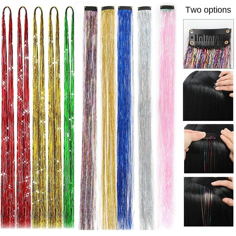 120 Strands Rainbow Hair Tinsel Sparkle Silk Extensions 100cm Hair Tinsel Extensions PLUSH