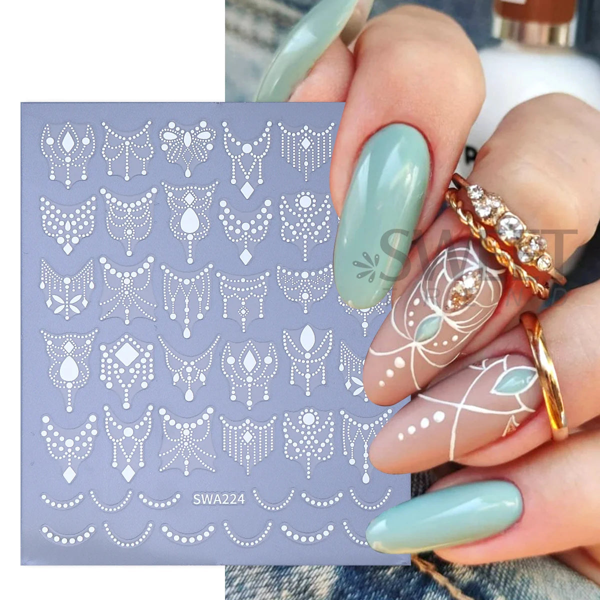 Retro Pearl Lace Nail Stickers – Mandala Floral Decals 4/5pcs Nail Art Stickers PLUSH